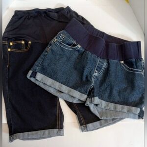 2 pairs Oh! Mamma maternity denim jean shorts
